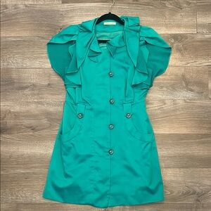 Arden B Green Puff Sleeve Sheath Mini Dress